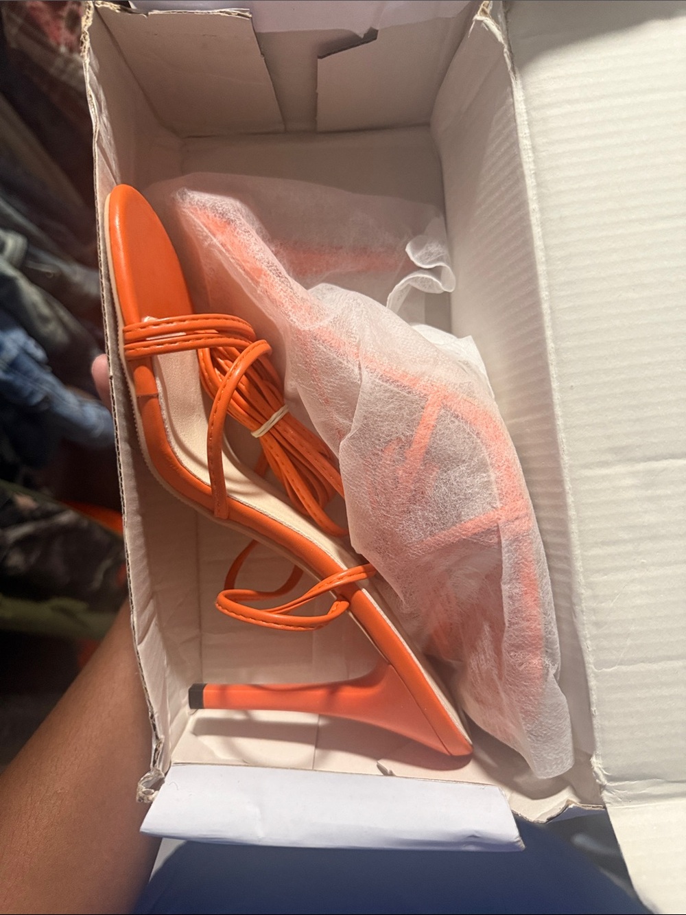 Orange Strappy Stiletto Sandals — Women's Lace-Up Heels